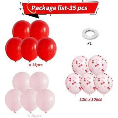 12-Inch 35pcs Red & Pink Cherry Balloon Set, Matte Red & Baby Pink Helium Latex Party Balloons, Suitable For Girls, Girl, Birthday, Baby Shower, Bridal, Wedding Party Decoration