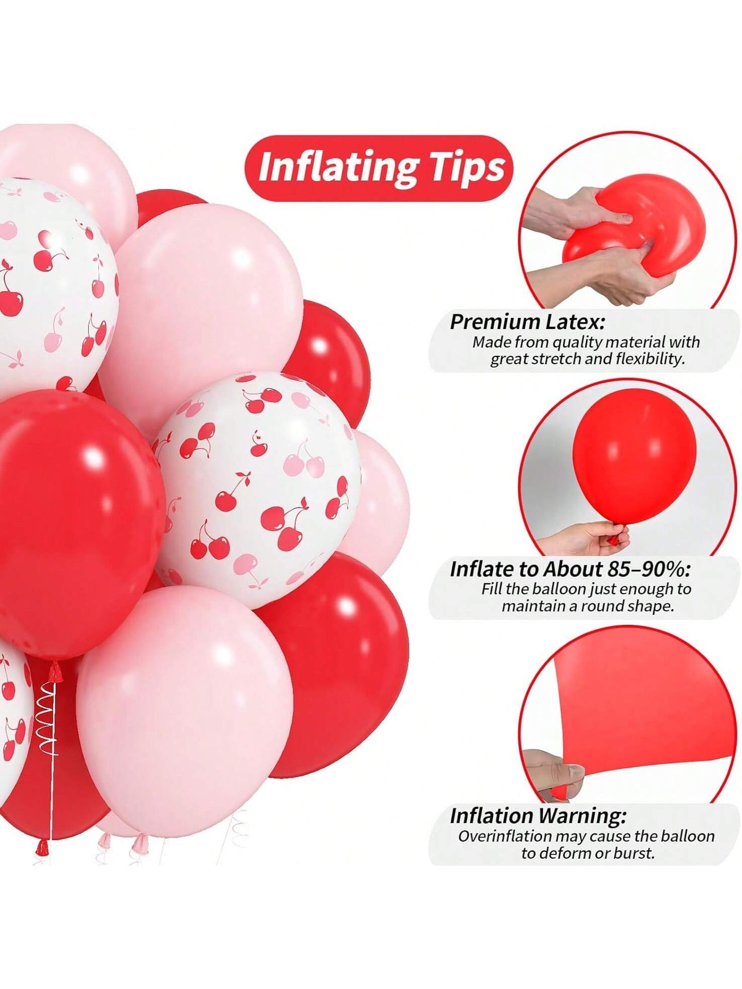 12-Inch 35pcs Red & Pink Cherry Balloon Set, Matte Red & Baby Pink Helium Latex Party Balloons, Suitable For Girls, Girl, Birthday, Baby Shower, Bridal, Wedding Party Decoration