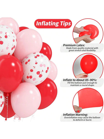 12-Inch 35pcs Red & Pink Cherry Balloon Set, Matte Red & Baby Pink Helium Latex Party Balloons, Suitable For Girls, Girl, Birthday, Baby Shower, Bridal, Wedding Party Decoration