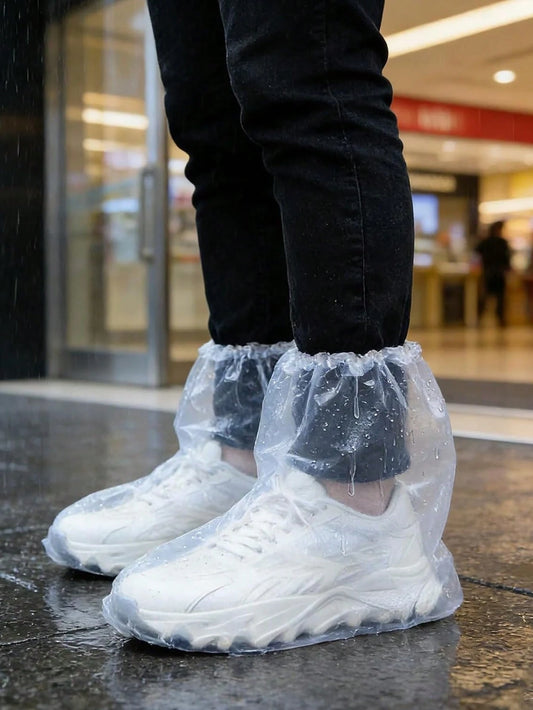 12 Pcs Waterproof Shoe Covers For Rain, Non-Slip Disposable Plastic Shoe Ponchos, Thickened PE Material Boot Covers (Clear)