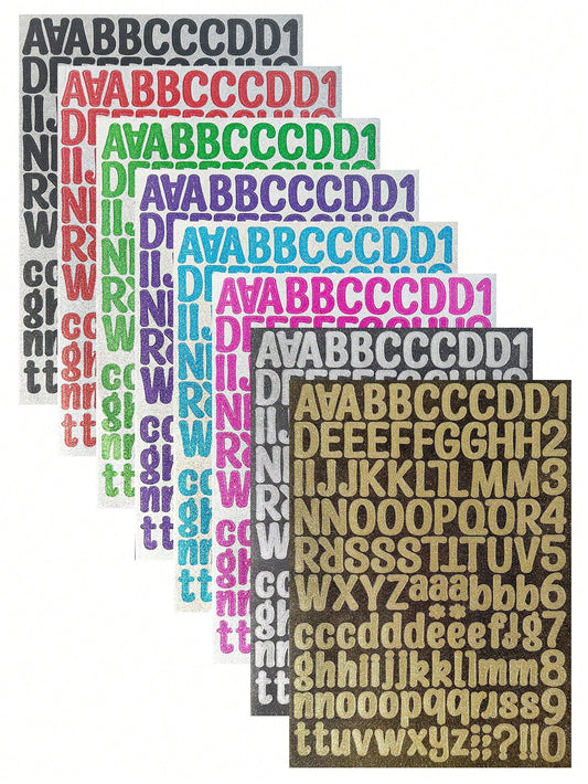 126pcs/Sheet Glitter Gold Letter Stickers, Alphabet Number Stickers Decals For Christmas Gift, DIY Craft, Scrapbooking, Envelope, Cards, Signs Decorations (Capital And Lower-Case Letter)