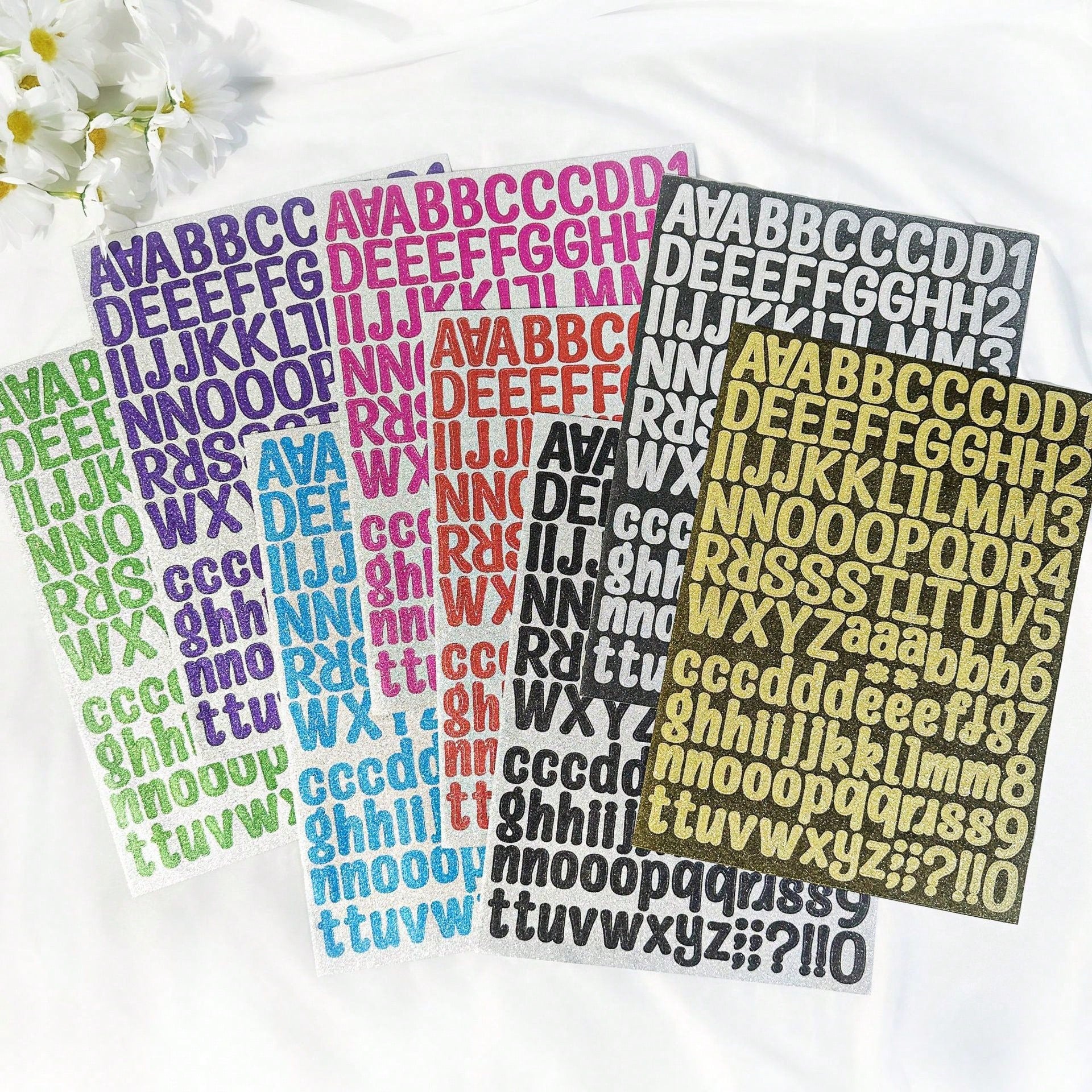 126pcs/Sheet Glitter Gold Letter Stickers, Alphabet Number Stickers Decals For Christmas Gift, DIY Craft, Scrapbooking, Envelope, Cards, Signs Decorations (Capital And Lower-Case Letter)