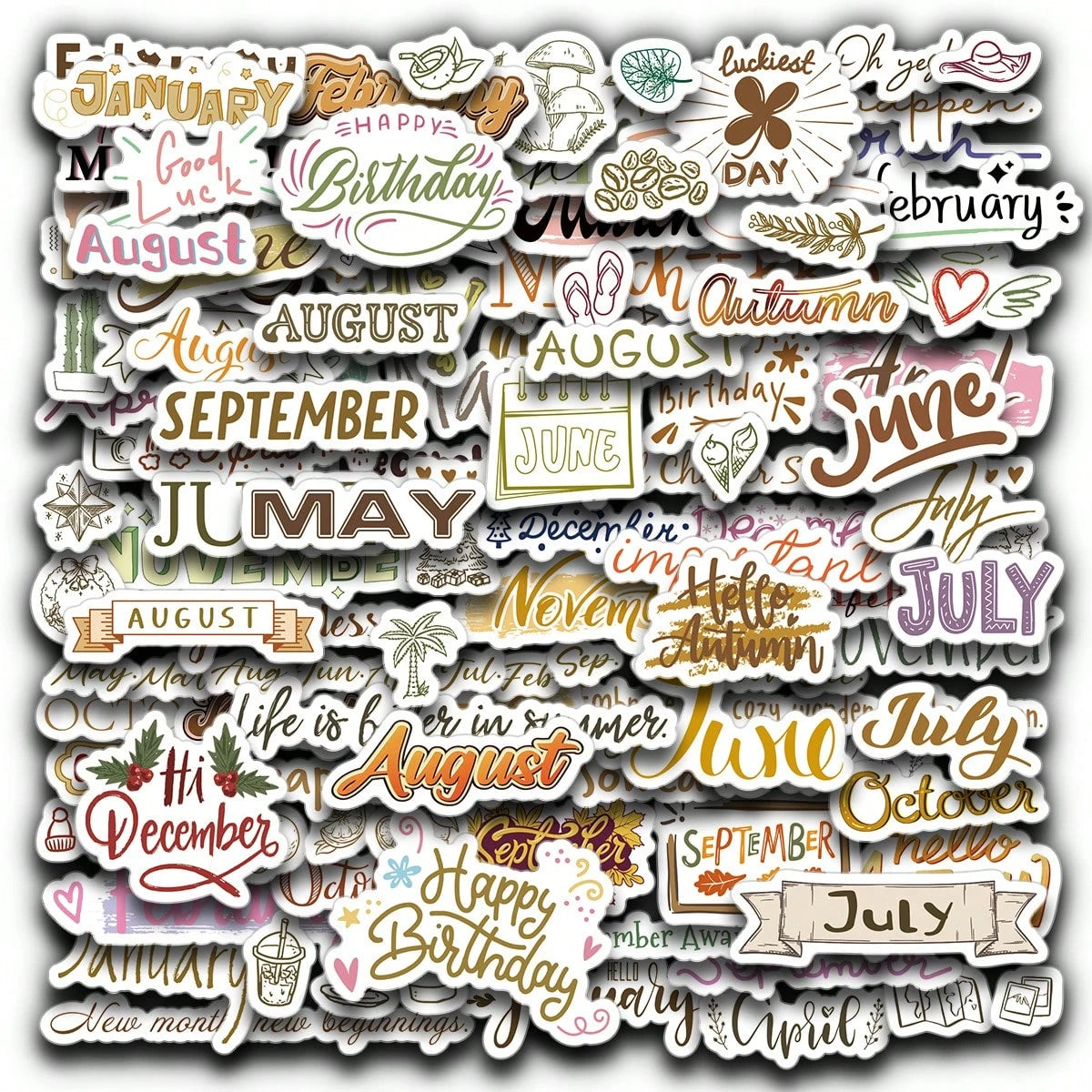 127pcs/4 Sheets Monthly Vocabulary Decorative Stickers, Monthly Planner Stickers, Scrapbook Stickers, Water Bottle Stickers, Cup Stickers, Gift Decorative Stickers, Annual Monthly Label Stickers