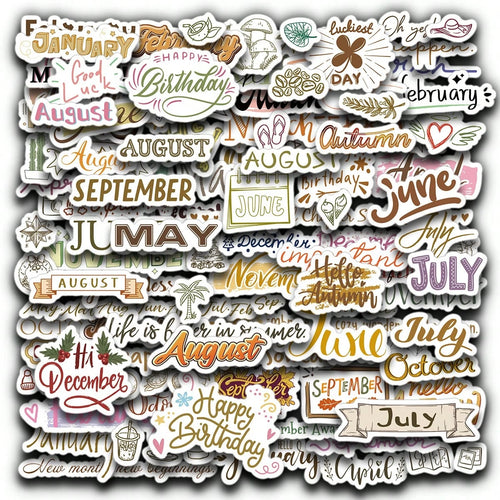 127pcs/4 Sheets Monthly Vocabulary Decorative Stickers, Monthly Planner Stickers, Scrapbook Stickers, Water Bottle Stickers, Cup Stickers, Gift Decorative Stickers, Annual Monthly Label Stickers