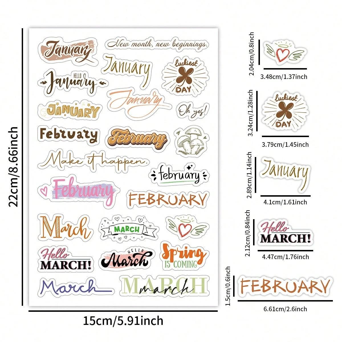 127pcs/4 Sheets Monthly Vocabulary Decorative Stickers, Monthly Planner Stickers, Scrapbook Stickers, Water Bottle Stickers, Cup Stickers, Gift Decorative Stickers, Annual Monthly Label Stickers