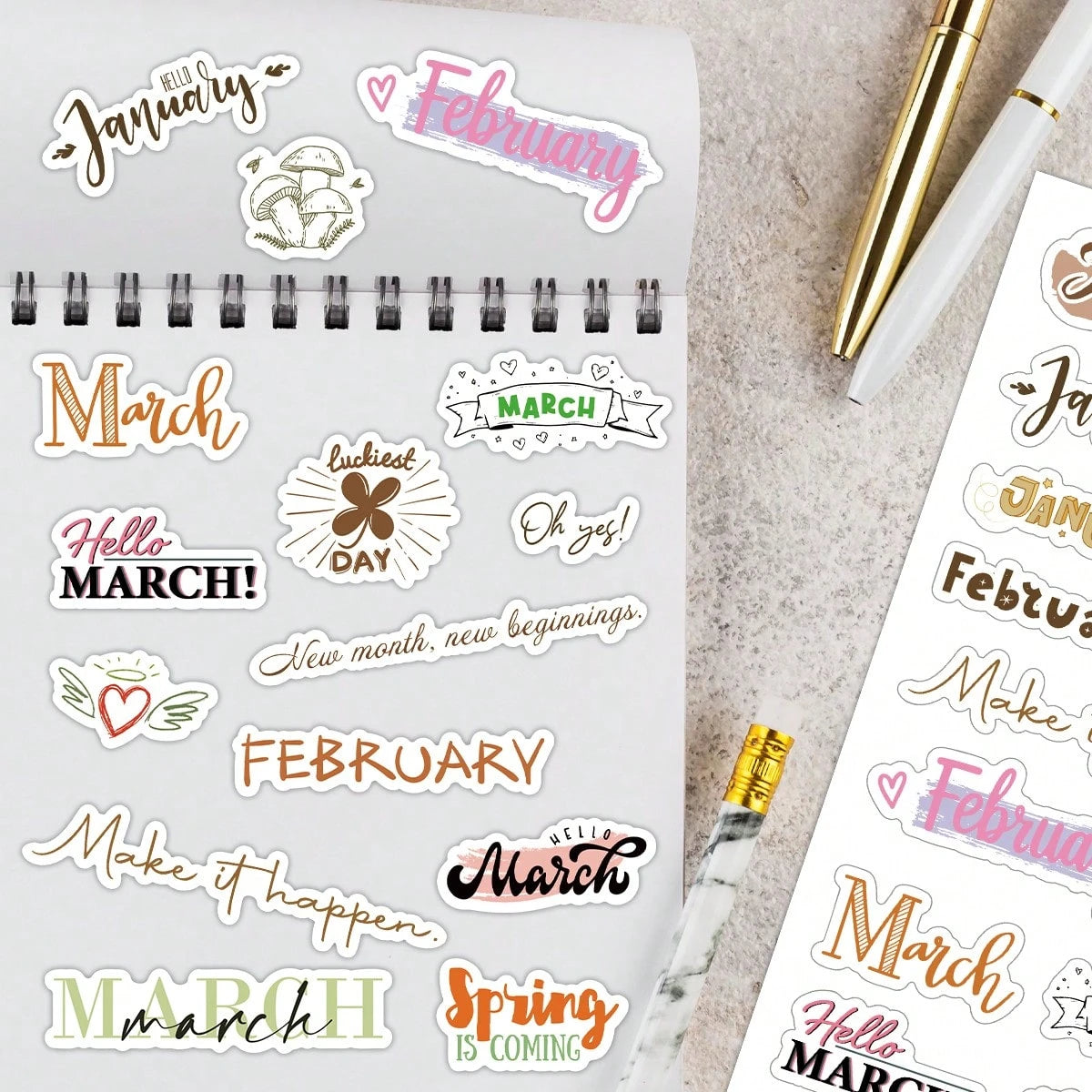127pcs/4 Sheets Monthly Vocabulary Decorative Stickers, Monthly Planner Stickers, Scrapbook Stickers, Water Bottle Stickers, Cup Stickers, Gift Decorative Stickers, Annual Monthly Label Stickers