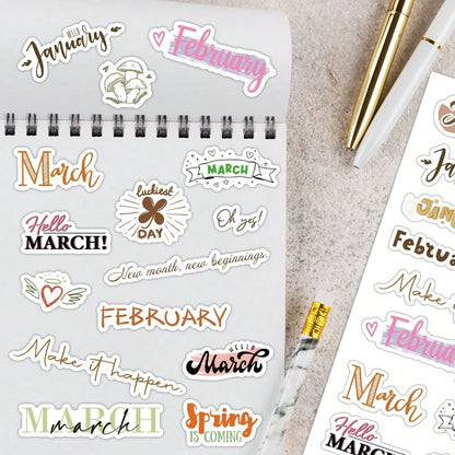 127pcs/4 Sheets Monthly Vocabulary Decorative Stickers, Monthly Planner Stickers, Scrapbook Stickers, Water Bottle Stickers, Cup Stickers, Gift Decorative Stickers, Annual Monthly Label Stickers