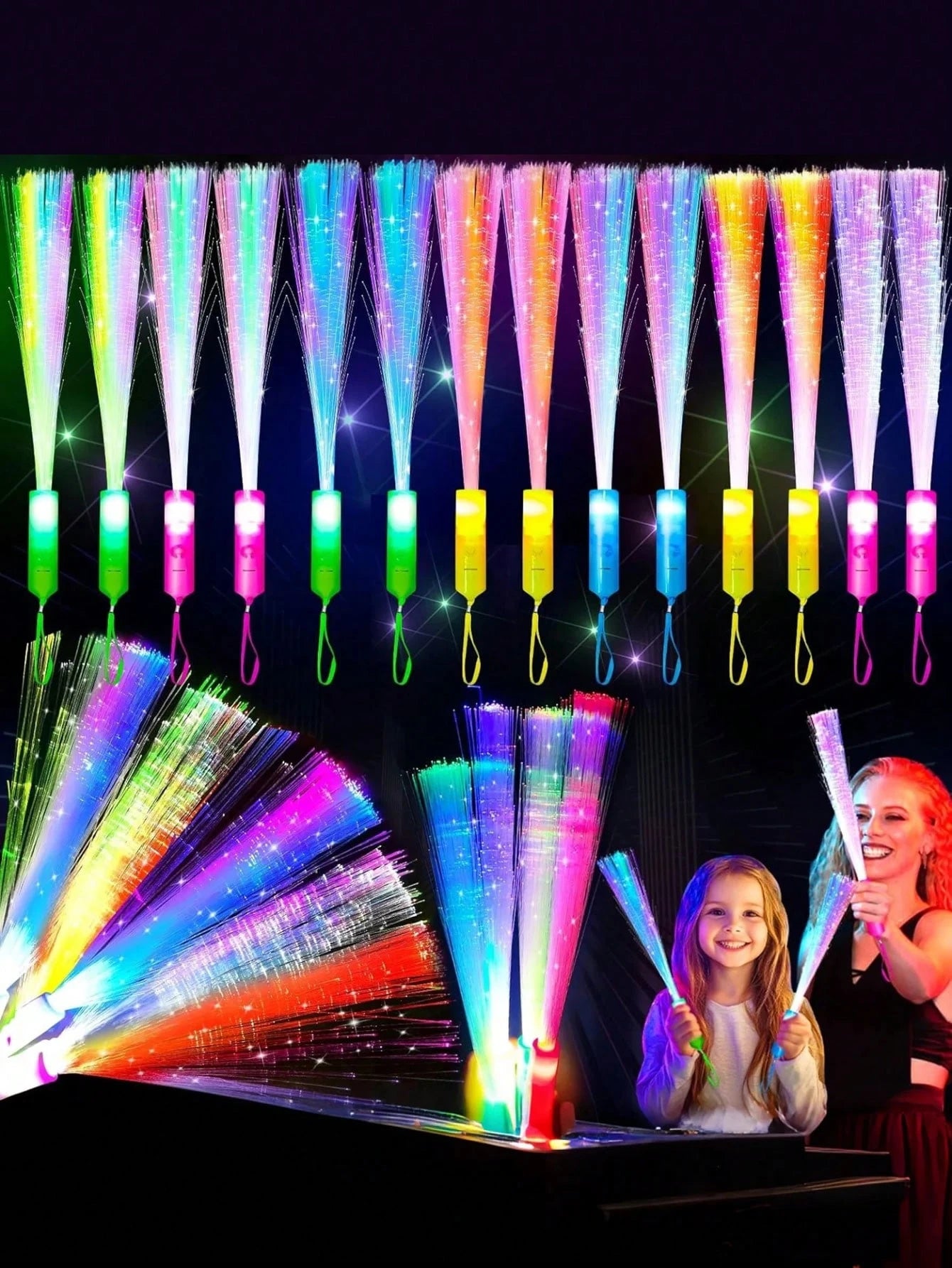 12pcs/4pcs/1pc-Colorful Glowing Fiber Wands, Glow Sticks Bulk Party Set For Kids & Adults, Glow In The Dark Party Supplies For Halloween, Celebrations, Weddings, Birthdays, Classrooms, Concerts, Pools