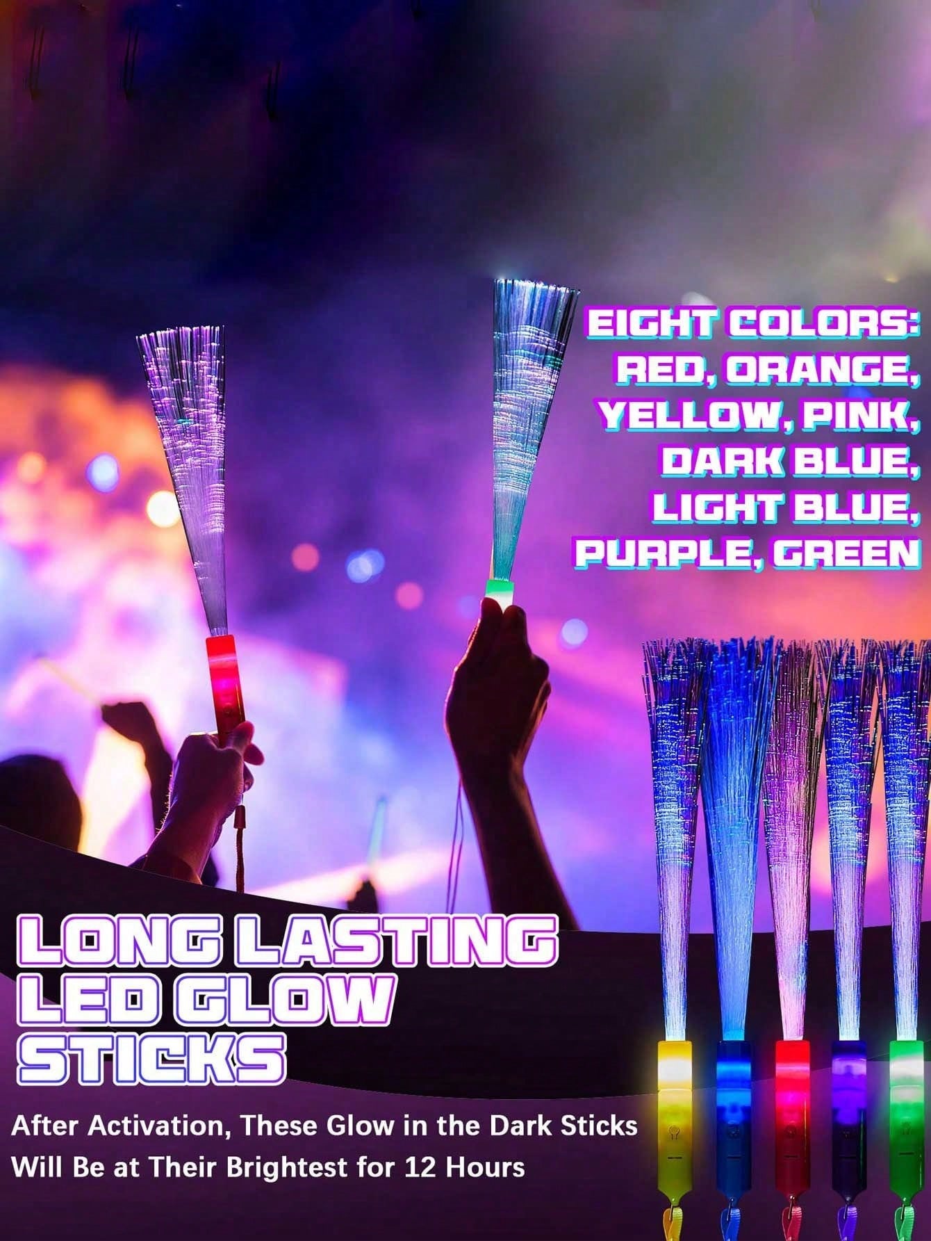 12pcs/4pcs/1pc-Colorful Glowing Fiber Wands, Glow Sticks Bulk Party Set For Kids & Adults, Glow In The Dark Party Supplies For Halloween, Celebrations, Weddings, Birthdays, Classrooms, Concerts, Pools