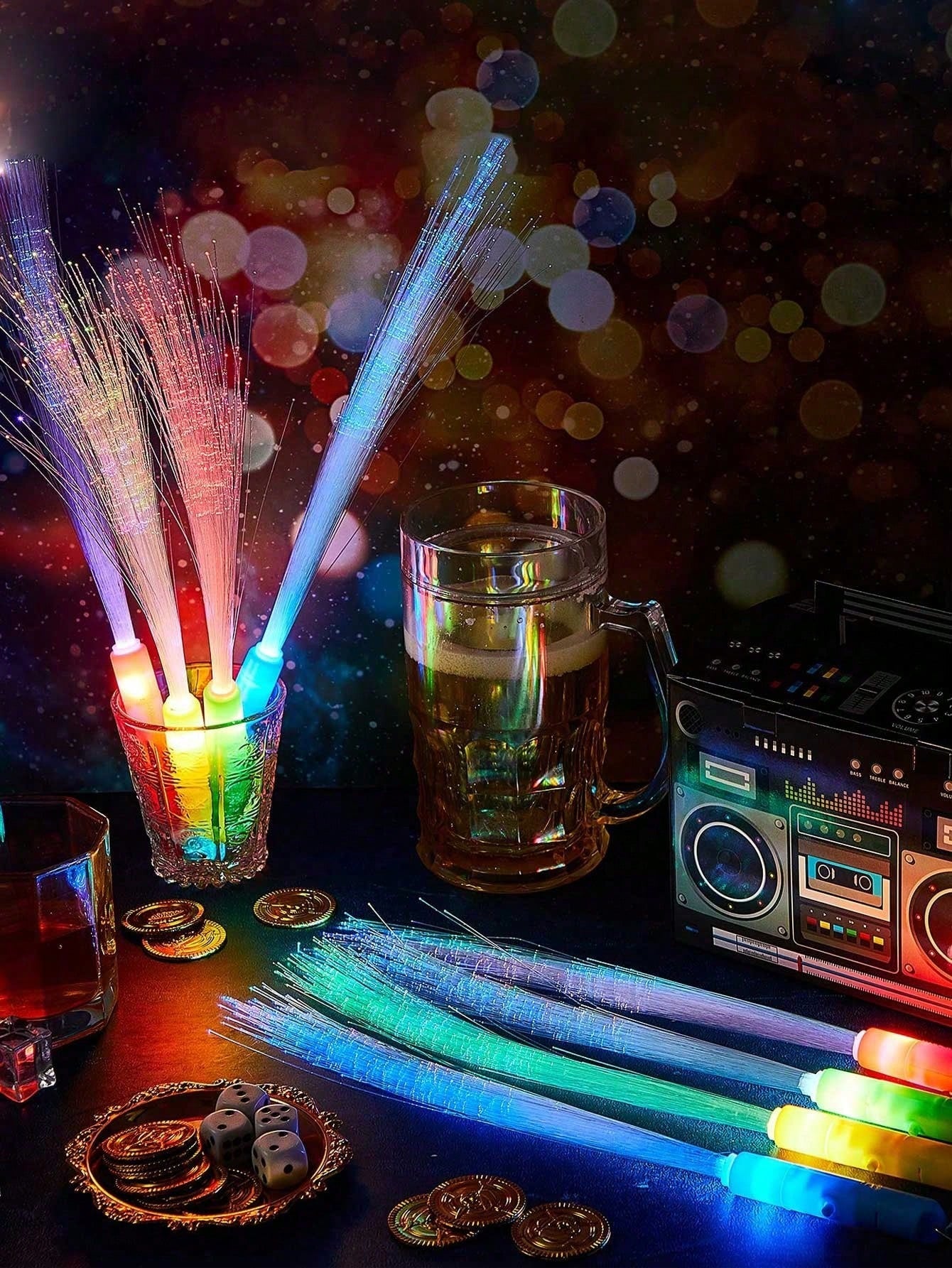 12pcs/4pcs/1pc-Colorful Glowing Fiber Wands, Glow Sticks Bulk Party Set For Kids & Adults, Glow In The Dark Party Supplies For Halloween, Celebrations, Weddings, Birthdays, Classrooms, Concerts, Pools