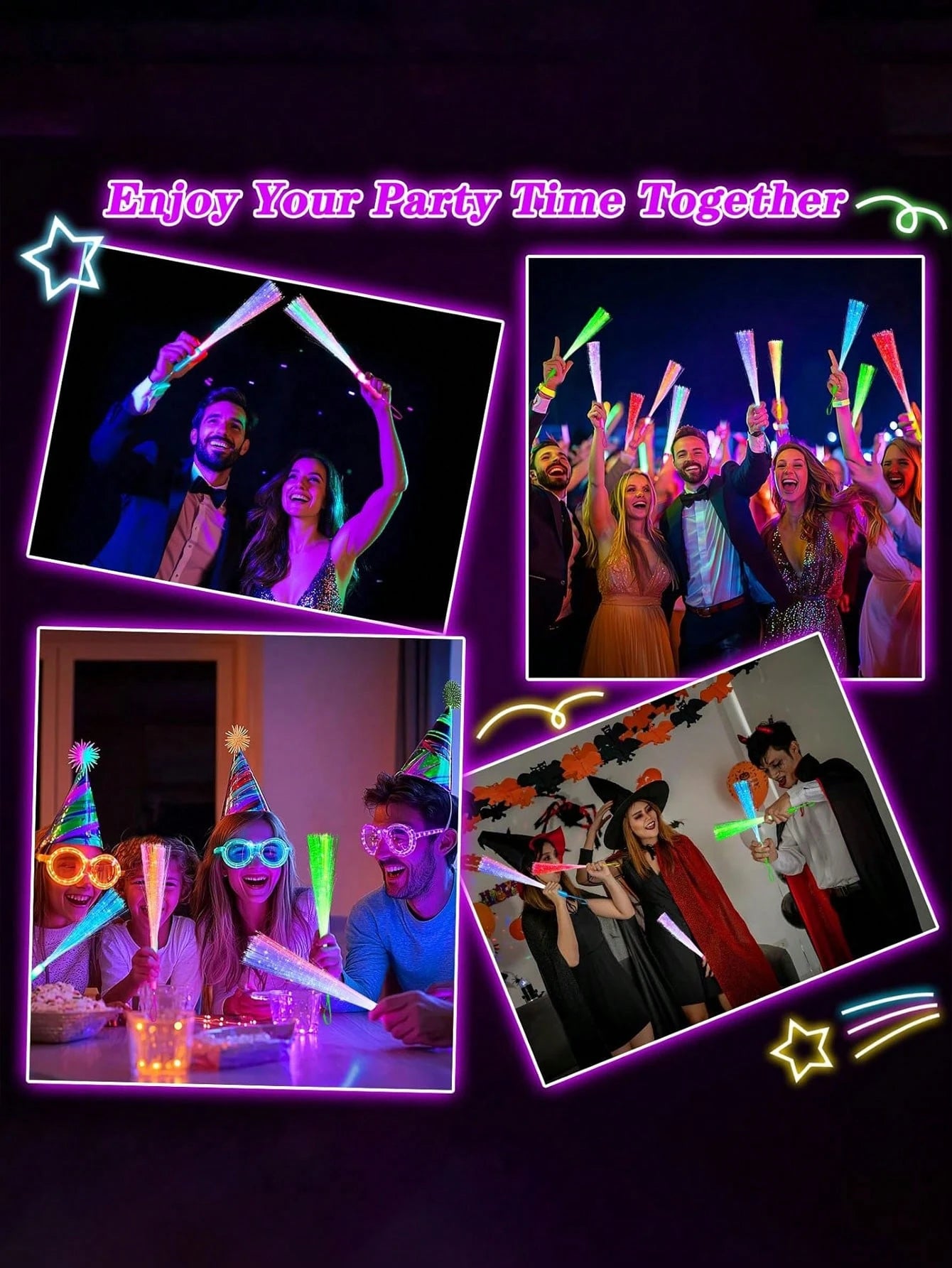 12pcs/4pcs/1pc-Colorful Glowing Fiber Wands, Glow Sticks Bulk Party Set For Kids & Adults, Glow In The Dark Party Supplies For Halloween, Celebrations, Weddings, Birthdays, Classrooms, Concerts, Pools