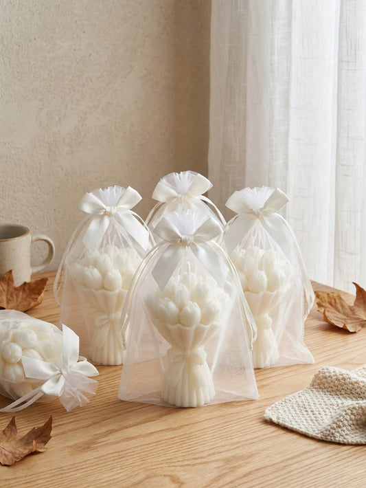 12pcs/6pcs/2pcs Tulip Bouquet Soy Wax Candles, Cute Aesthetic Style, Romantic Floral Indoor Decor Suitable For Bedroom, Gift/Birthday/Desk, Home Decor, Baby Shower Favors, Bedroom Bedside Fragrance, H