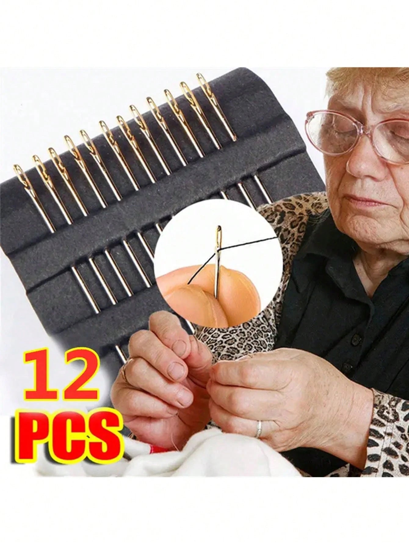 12pcs Hand Sewing Needles Set With Needle Threader, Stainless Steel Embroidery Knitting Needles In Clear Storage Box For Clothing Diy Craft