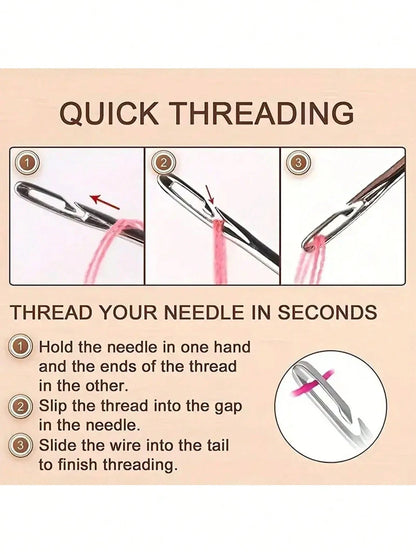 12pcs Hand Sewing Needles Set With Needle Threader, Stainless Steel Embroidery Knitting Needles In Clear Storage Box For Clothing Diy Craft
