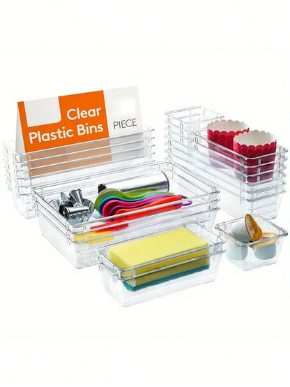 13/25/44pcs,Drawer Partition Storage Box, Transparent Cosmetics Storage Box, Jewelry Storage And Sorting Box, Desktop And Drawer Accessories, Organizer Supplies Desktop Storage Organization