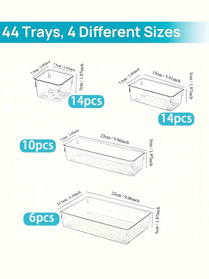 13/25/44pcs,Drawer Partition Storage Box, Transparent Cosmetics Storage Box, Jewelry Storage And Sorting Box, Desktop And Drawer Accessories, Organizer Supplies Desktop Storage Organization