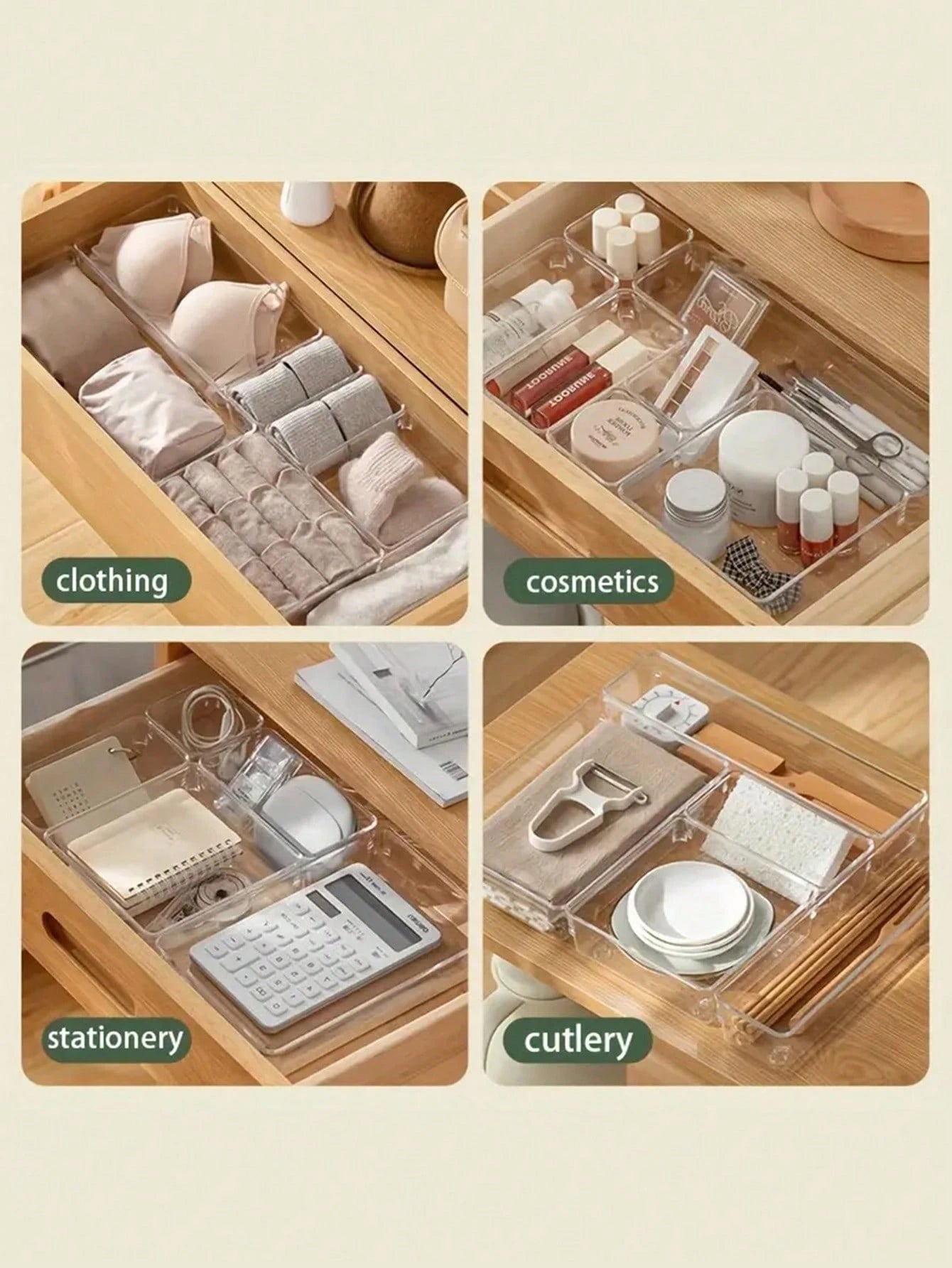 13/25/44pcs,Drawer Partition Storage Box, Transparent Cosmetics Storage Box, Jewelry Storage And Sorting Box, Desktop And Drawer Accessories, Organizer Supplies Desktop Storage Organization