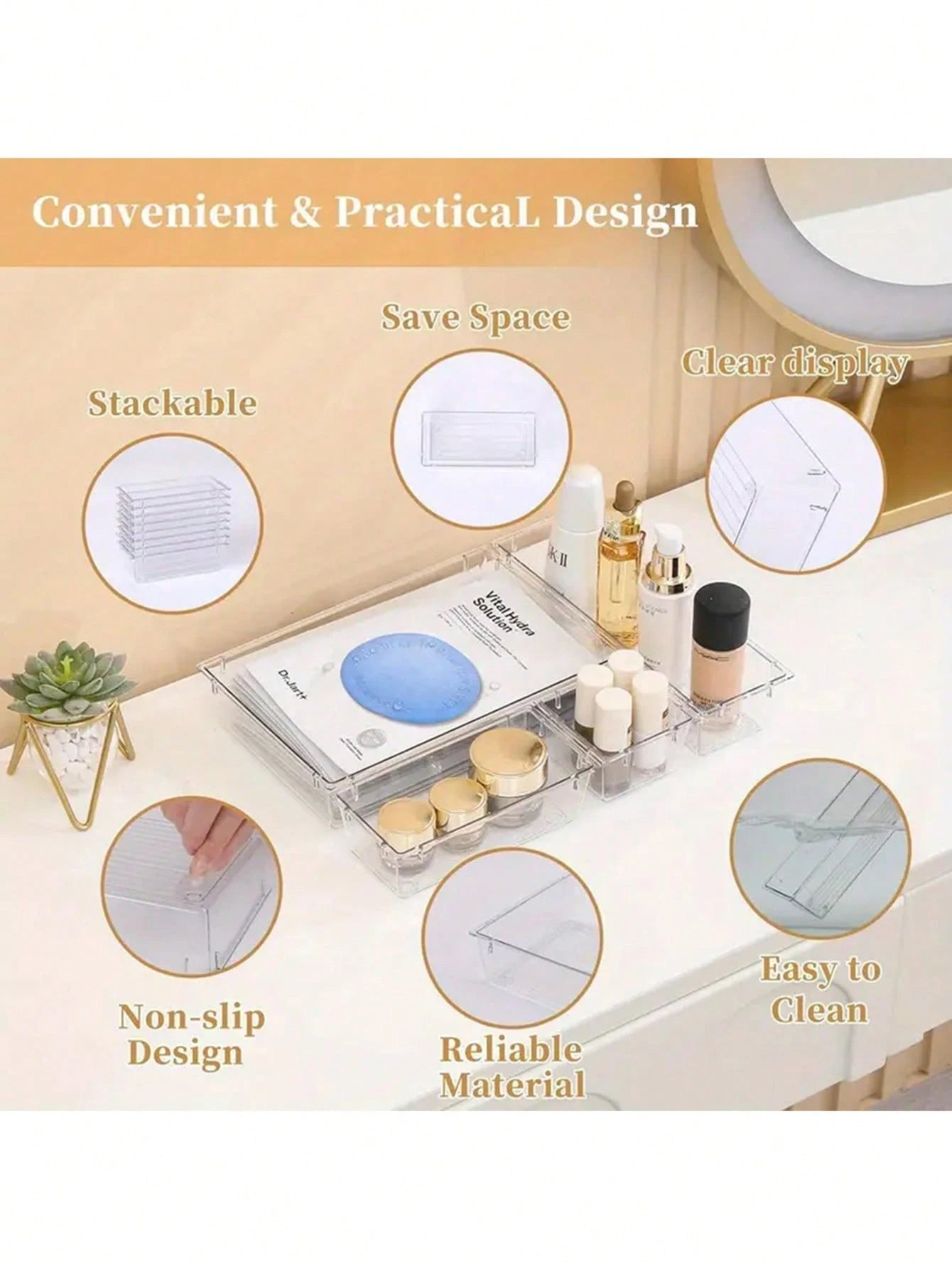 13/25/44pcs,Drawer Partition Storage Box, Transparent Cosmetics Storage Box, Jewelry Storage And Sorting Box, Desktop And Drawer Accessories, Organizer Supplies Desktop Storage Organization
