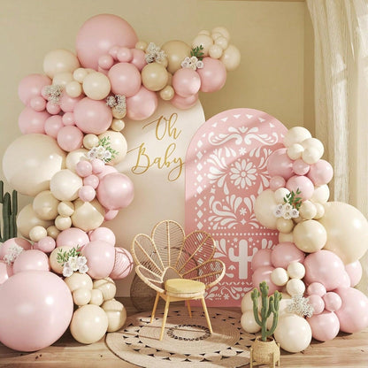 137pcs Light Pink Balloon Arch Kit, Includes Pink, Sand, White And Beige Balloons In Multiple Sizes, Suitable For Birthday, Baby Shower, Bridal Shower, Wedding And Various Party Decorations