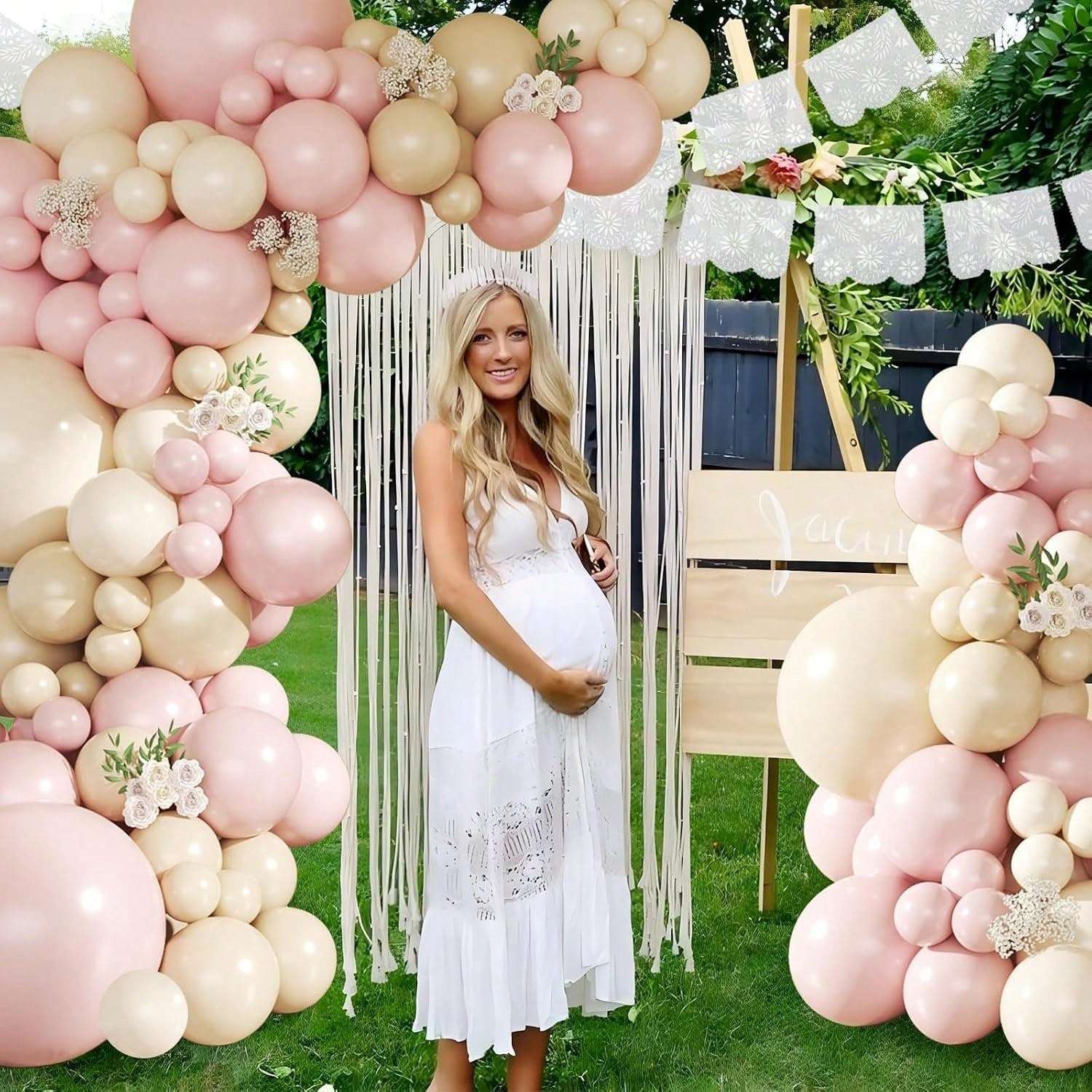 137pcs Light Pink Balloon Arch Kit, Includes Pink, Sand, White And Beige Balloons In Multiple Sizes, Suitable For Birthday, Baby Shower, Bridal Shower, Wedding And Various Party Decorations