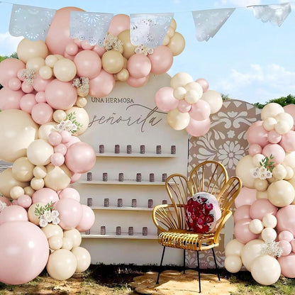 137pcs Light Pink Balloon Arch Kit, Includes Pink, Sand, White And Beige Balloons In Multiple Sizes, Suitable For Birthday, Baby Shower, Bridal Shower, Wedding And Various Party Decorations