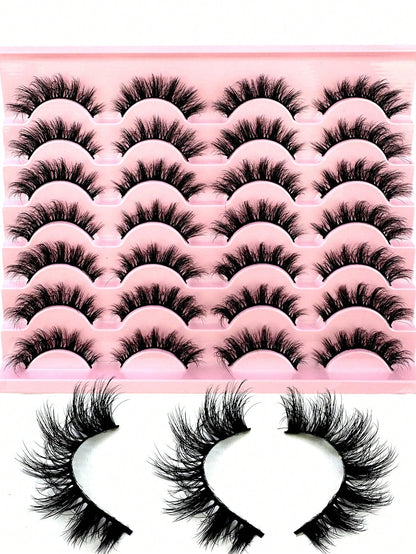 14pairs Manga Cat Eye Lashes Mink Lashes 3D Mink Eyelashes 8D Lashes Handmade Reusable Natural Eyelashes Popular False Lashes Makeup