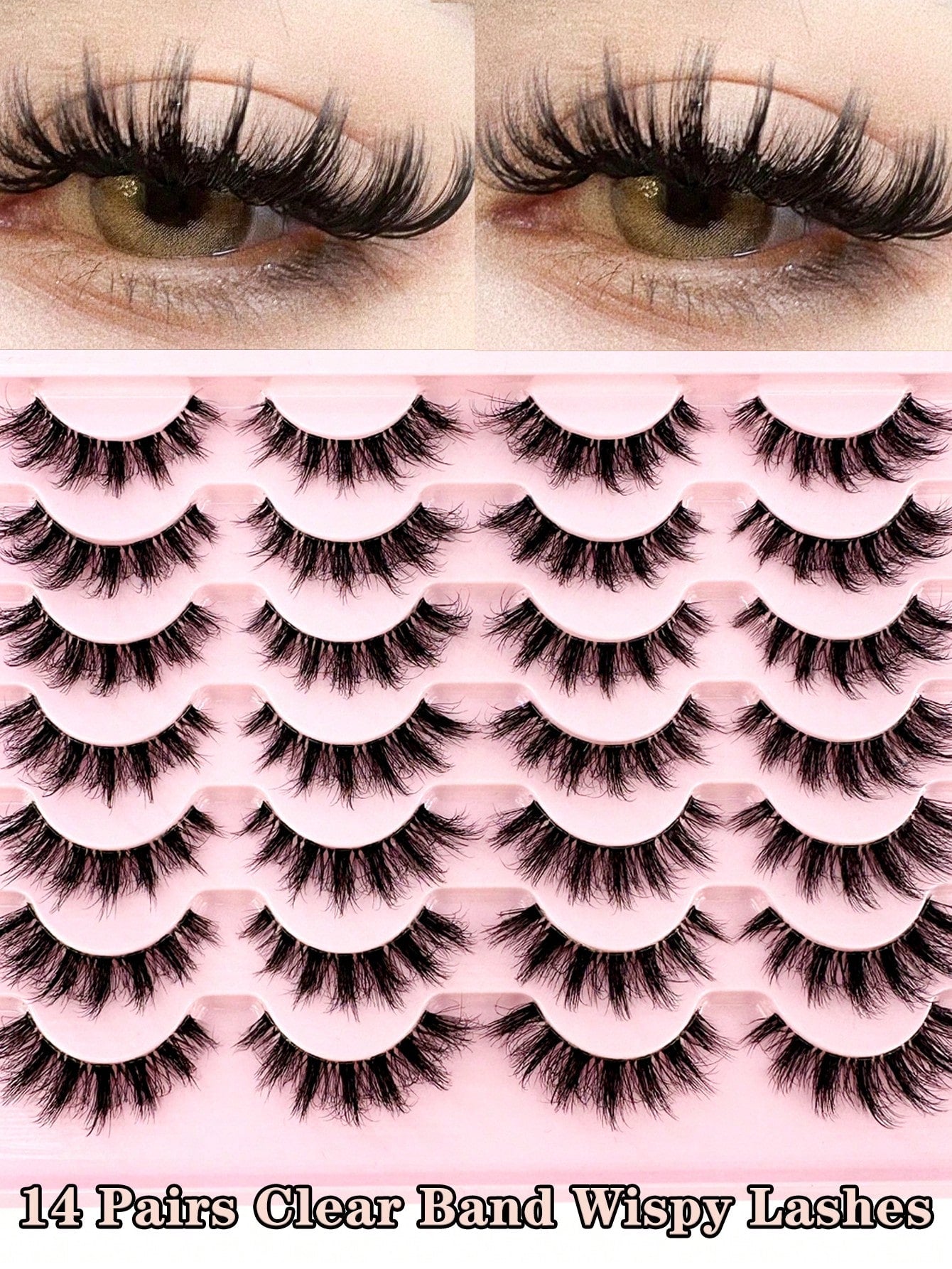 14pairs Manga Cat Eye Lashes Mink Lashes 3D Mink Eyelashes 8D Lashes Handmade Reusable Natural Eyelashes Popular False Lashes Makeup