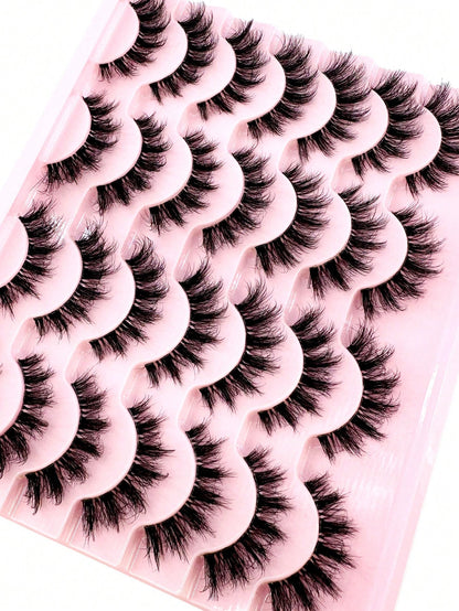 14pairs Manga Cat Eye Lashes Mink Lashes 3D Mink Eyelashes 8D Lashes Handmade Reusable Natural Eyelashes Popular False Lashes Makeup