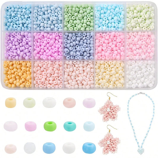 15 Grid Pastel Macaron Acrylic Seed Beads Kit, Matte Multicolor Small Round Pony Spacer Beads DIY Bracelet Necklace Earring Handmade Jewelry Making Craft Supplies Set