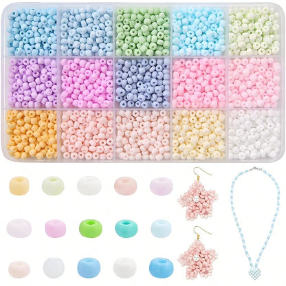 15 Grid Pastel Macaron Acrylic Seed Beads Kit, Matte Multicolor Small Round Pony Spacer Beads DIY Bracelet Necklace Earring Handmade Jewelry Making Craft Supplies Set