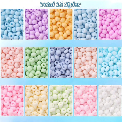 15 Grid Pastel Macaron Acrylic Seed Beads Kit, Matte Multicolor Small Round Pony Spacer Beads DIY Bracelet Necklace Earring Handmade Jewelry Making Craft Supplies Set