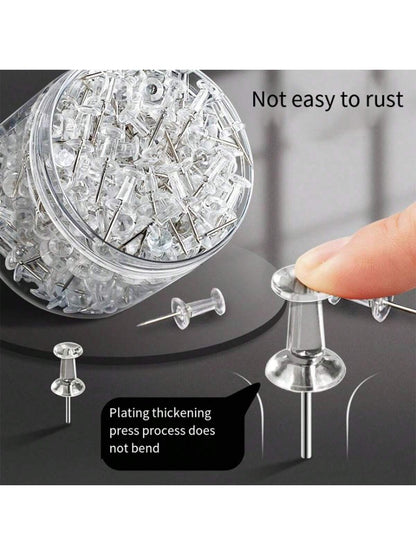 150/400pcs Clear Push Pins- Plastic Flat Head Thumb Tacks With Steel Point For Bulletin Cork Board, Office, Home, Photos, Calendar, Map Display