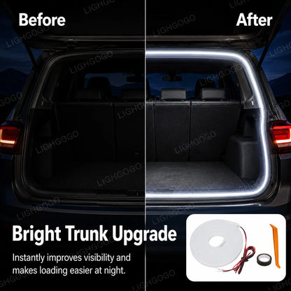 155.6 Inch 400cm White LED Car Trunk Light Hardwired Auto Boot Interior Illumination Lamp With Adhesive Tape & Mounting Tools Vehicle LED Decor Accessories