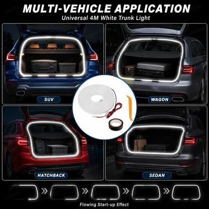 155.6 Inch 400cm White LED Car Trunk Light Hardwired Auto Boot Interior Illumination Lamp With Adhesive Tape & Mounting Tools Vehicle LED Decor Accessories