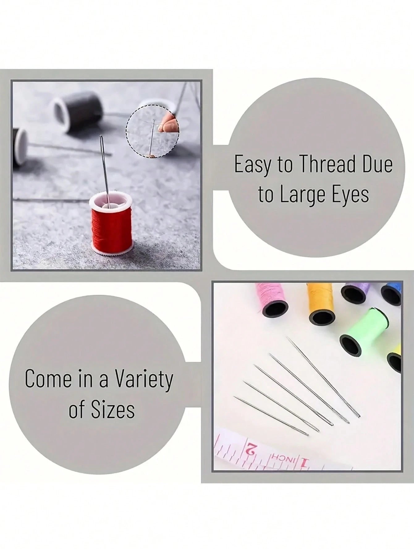 15pcs Large Eye Sewing Needles, Household Hand Sewing Needles For Quilting, Embroidery & Cross Stitch, Assorted Lid Colors