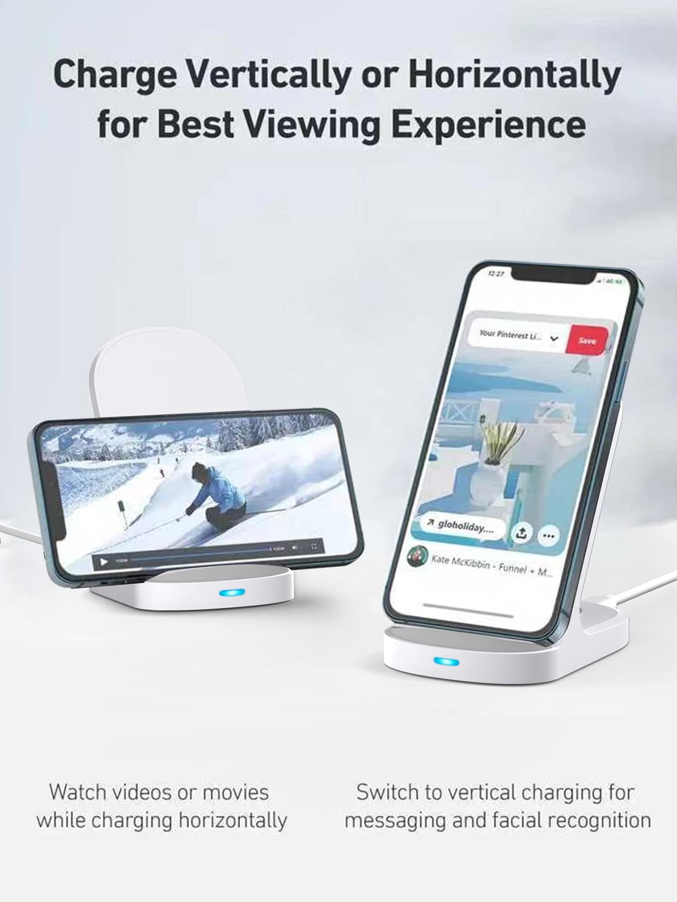 15W 2-In-1 Wireless Charger Compatible With QI Wireless Charging Phones, 8/X/11/12/13/14/15/16 Series Wireless Charging