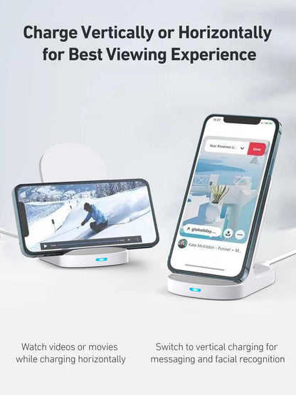 15W 2-In-1 Wireless Charger Compatible With QI Wireless Charging Phones, 8/X/11/12/13/14/15/16 Series Wireless Charging