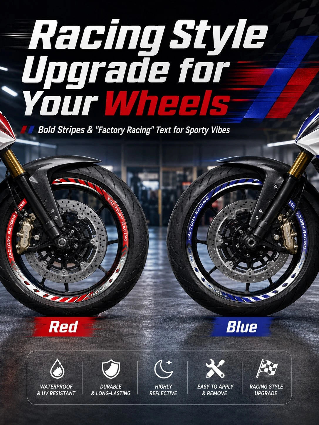16pcs Reflective Motorcycle Wheel Rim Stickers, Racing Style Waterproof Wheel Hub Decals, Car Wheel Decoration Stickers