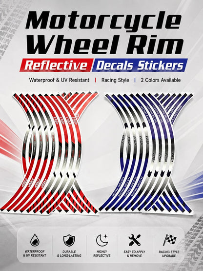 16pcs Reflective Motorcycle Wheel Rim Stickers, Racing Style Waterproof Wheel Hub Decals, Car Wheel Decoration Stickers