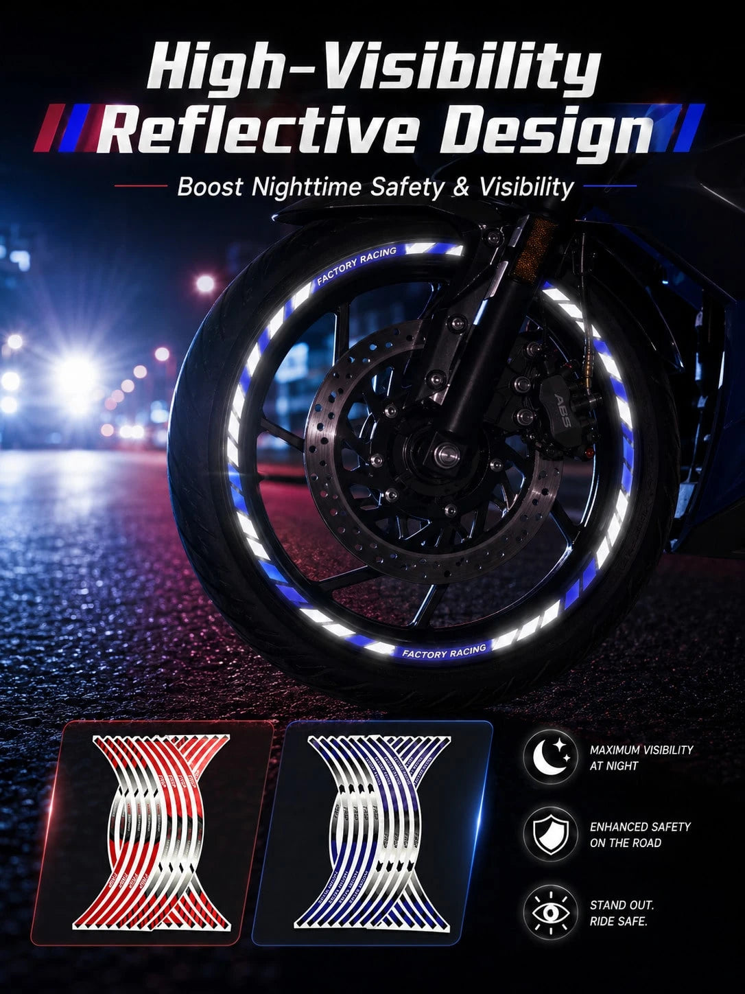 16pcs Reflective Motorcycle Wheel Rim Stickers, Racing Style Waterproof Wheel Hub Decals, Car Wheel Decoration Stickers
