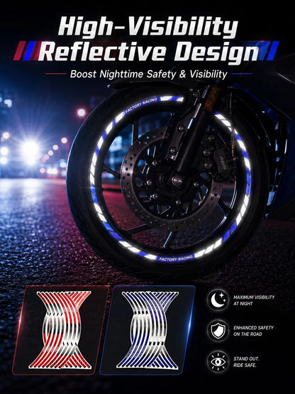 16pcs Reflective Motorcycle Wheel Rim Stickers, Racing Style Waterproof Wheel Hub Decals, Car Wheel Decoration Stickers