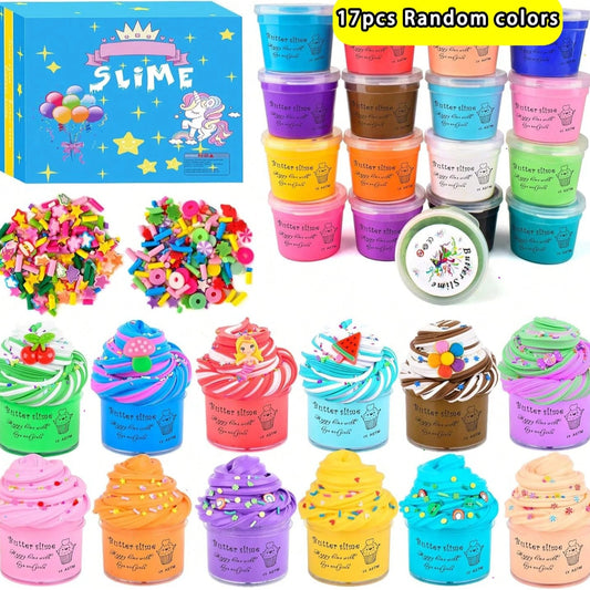 17pcs Mini Butter Slime Set, Super Soft And Non-Stick, Great For Boys And Girls Birthday Gifts, Party Favors, Stress Relief Toys, Easter Basket Stuffers. Random Color Butter Slime.