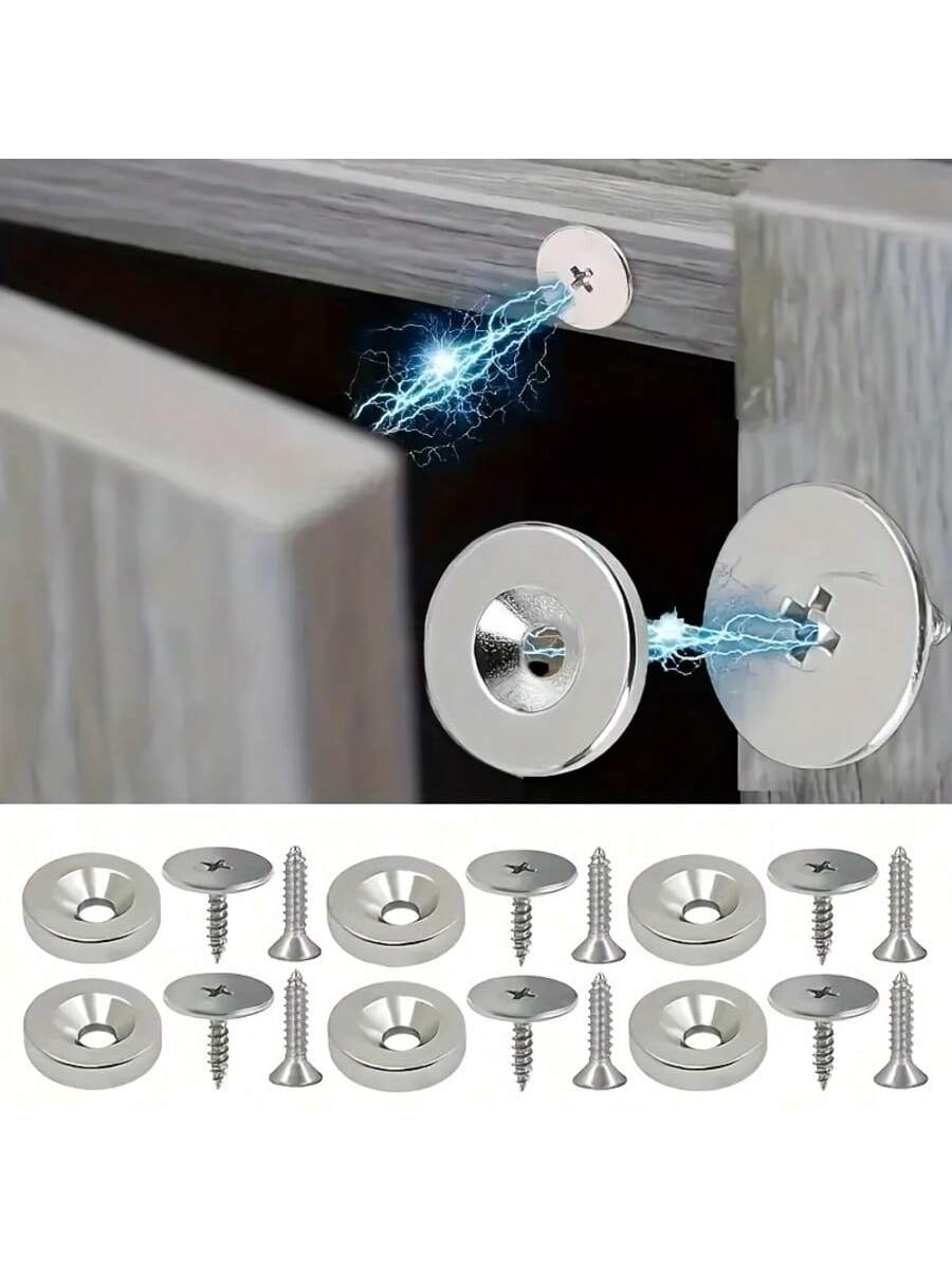 18/12/6 Pcs Cabinet Door Magnetic Closure Catch, Metal Magnetic Latch, Hidden Closure- Suitable For Various Materials, Kitchen Glass Doors And Furniture Cabinets, Magnetic Drawer Lock, Magnetic Lock