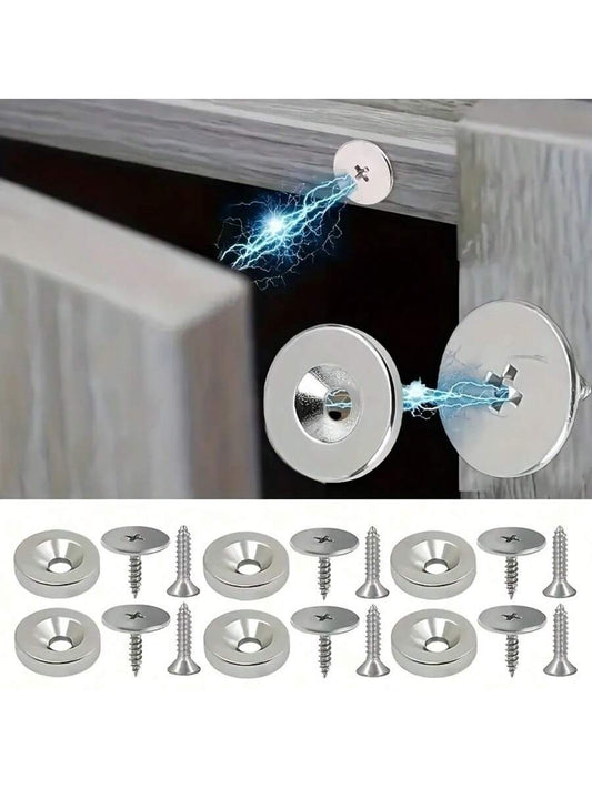 18/12/6 Pcs Cabinet Door Magnetic Closure Catch, Metal Magnetic Latch, Hidden Closure- Suitable For Various Materials, Kitchen Glass Doors And Furniture Cabinets, Magnetic Drawer Lock, Magnetic Lock