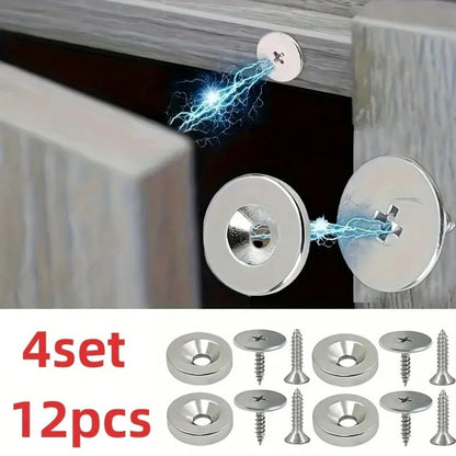18/12/6 Pcs Cabinet Door Magnetic Closure Catch, Metal Magnetic Latch, Hidden Closure- Suitable For Various Materials, Kitchen Glass Doors And Furniture Cabinets, Magnetic Drawer Lock, Magnetic Lock