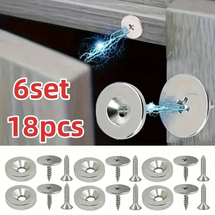 18/12/6 Pcs Cabinet Door Magnetic Closure Catch, Metal Magnetic Latch, Hidden Closure- Suitable For Various Materials, Kitchen Glass Doors And Furniture Cabinets, Magnetic Drawer Lock, Magnetic Lock
