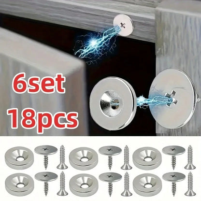 18/12/6 Pcs Cabinet Door Magnetic Closure Catch, Metal Magnetic Latch, Hidden Closure- Suitable For Various Materials, Kitchen Glass Doors And Furniture Cabinets, Magnetic Drawer Lock, Magnetic Lock