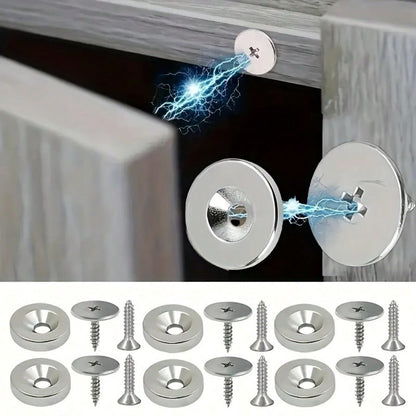 18/12/6 Pcs Cabinet Door Magnetic Closure Catch, Metal Magnetic Latch, Hidden Closure- Suitable For Various Materials, Kitchen Glass Doors And Furniture Cabinets, Magnetic Drawer Lock, Magnetic Lock