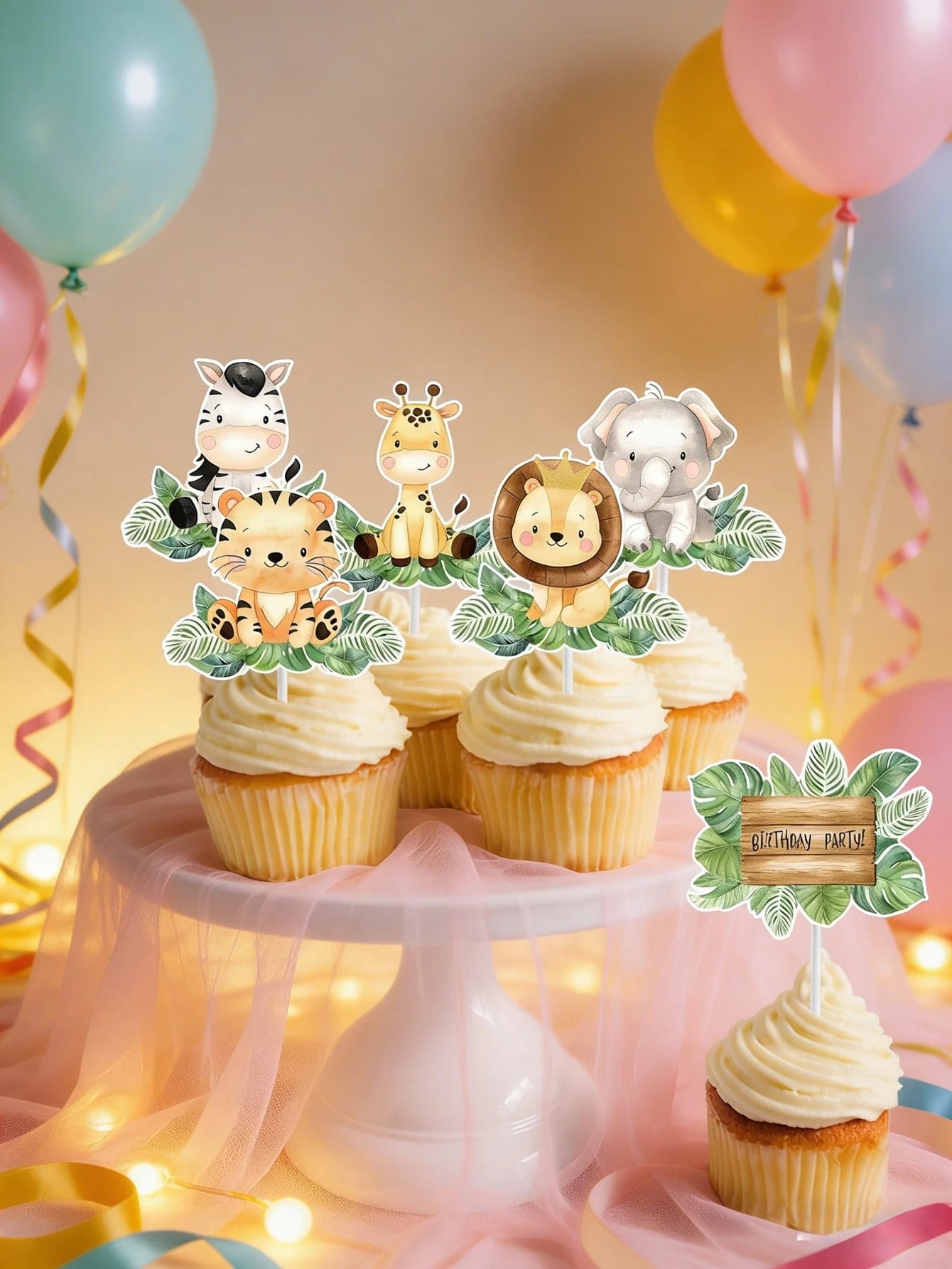18pcs Jungle Animal Cake Toppers, Cake Decorations, 1st Birthday Party Decor, Baby Shower Decorations, Jungle Animal Theme Birthday Party Decor, Gender Reveal Party Decor, Dessert Table Decor, Cake De