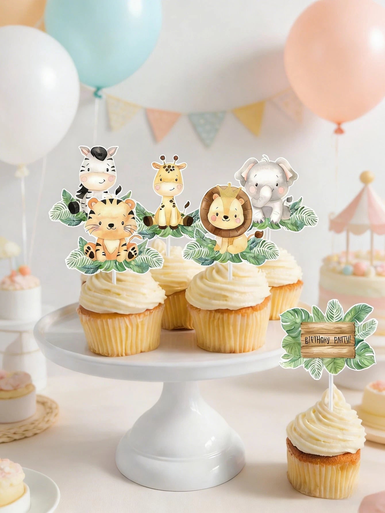 18pcs Jungle Animal Cake Toppers, Cake Decorations, 1st Birthday Party Decor, Baby Shower Decorations, Jungle Animal Theme Birthday Party Decor, Gender Reveal Party Decor, Dessert Table Decor, Cake De